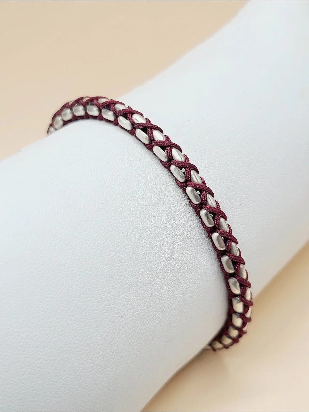 David Yurman Woven Maroon Box Chain Bracelet In Sterling Silver , 4.8mm
